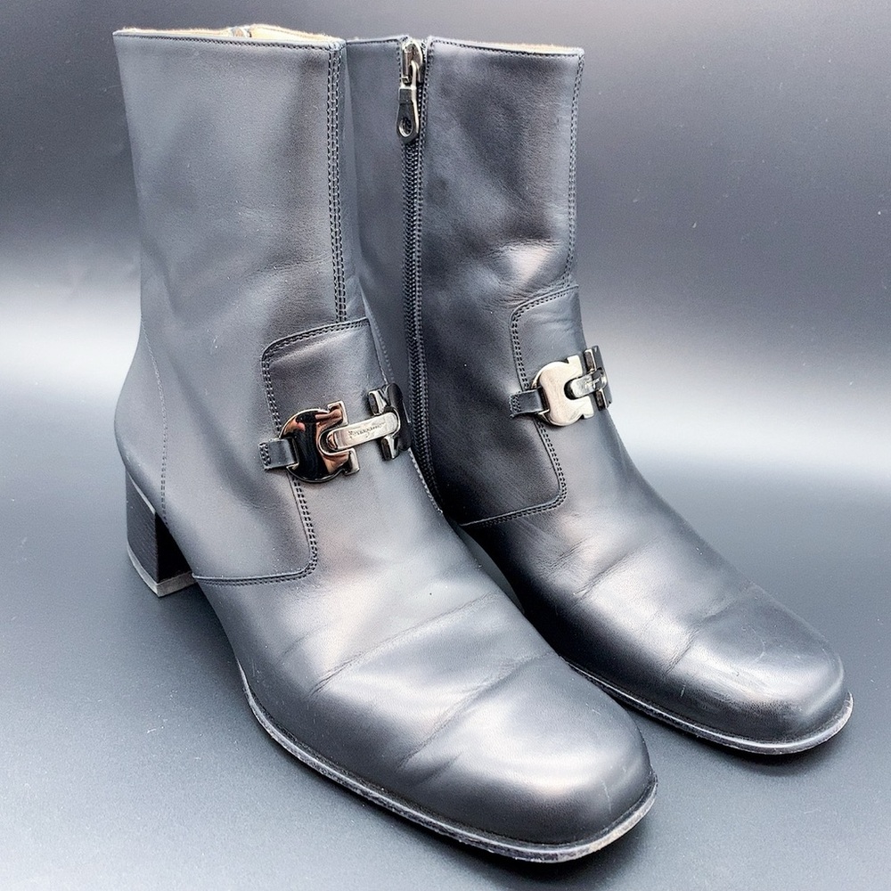 Salvatore Ferragamo Black Zippered Ankle Boots